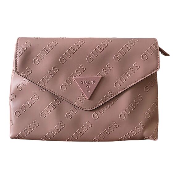 GUESS Pink Embossed Logo Clutch Bag Envelope Crossbody Women’s Purse Handbag - Picture 1 of 10